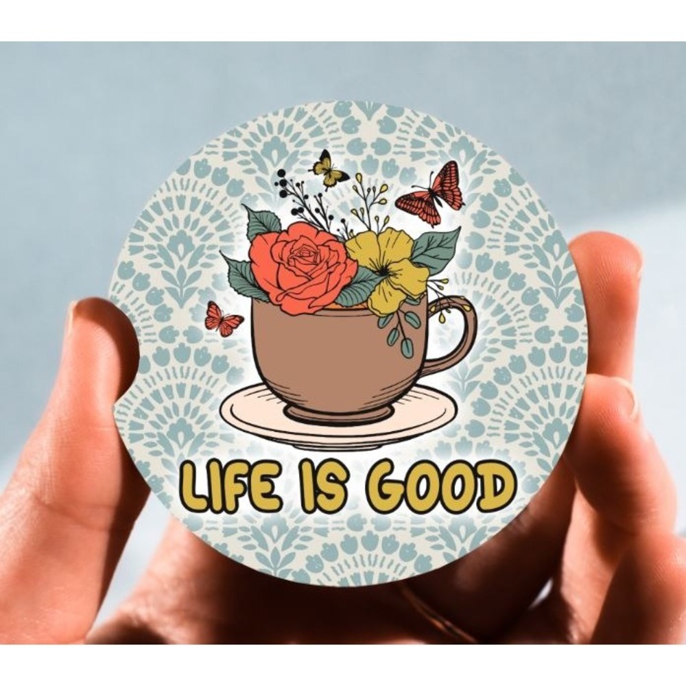 Set of 2 Car Coasters, Life Is‎ Good Car Coaster, Neoprene Car Coaster